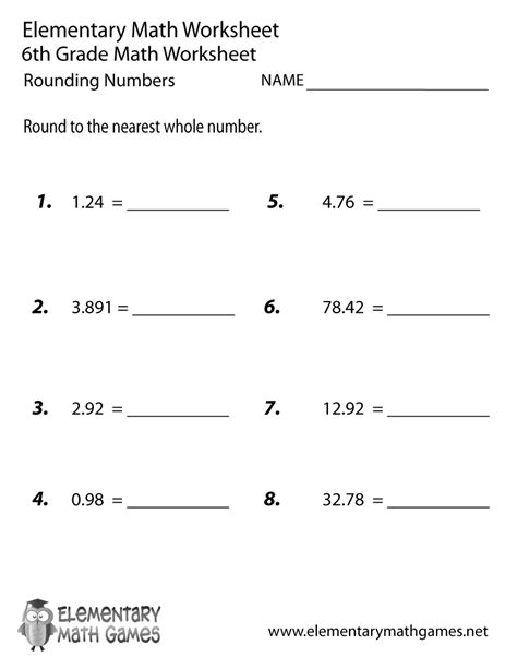 Rounding Whole Numbers Worksheets 6th Grade