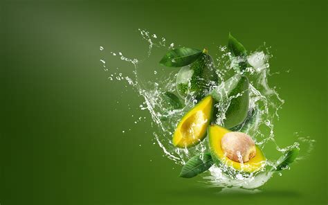 Pictures Avocado Water Splash Food Fruit Colored 3840x2400