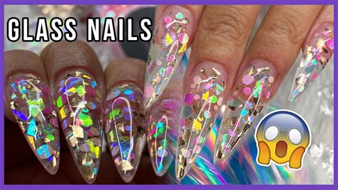 Glass Nails Encapsulated Chunky Rainbow Glitters Clear Tips Youtube