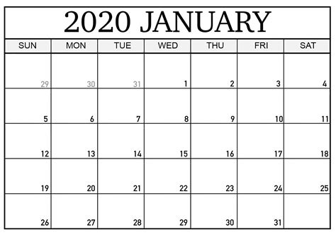 January 2020 Calendar Printable Printable Word Searches