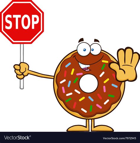 Donut Cartoon Holding A Stop Sign Royalty Free Vector Image