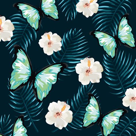 butterfly with tropical flowers and leaves background 691215 Vector Art ...
