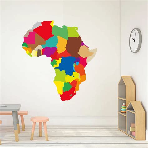 Colorful Africa Map Wall Art Decals For Kids Bedroom Living Room Vinyl