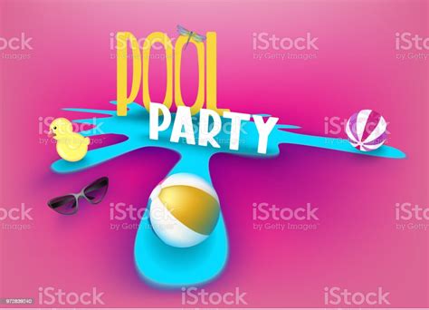 Pool Party Poster With Inflatable Toys In A Puddle Vector Illustration Stock Illustration