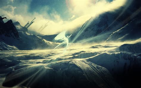 Snow Capped Mountain Daytime Digital Art Arrows Design Landscape