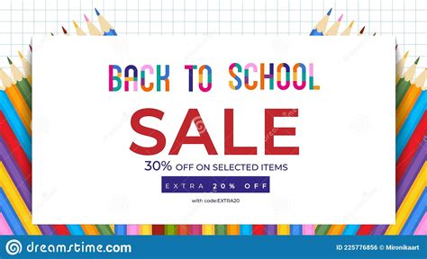 Back To School Sale Banner Design Template With Colorful Pencils On
