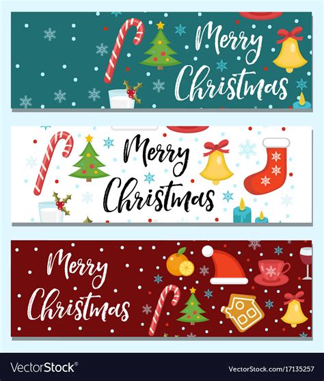 Merry Christmas Set Of Banners Template With Vector Image