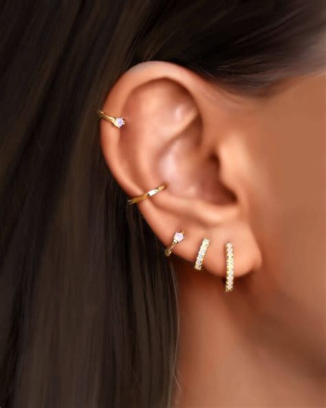 Opal Huggie Earrings Small Gold Hoop Earrings Opal Hoops Etsy