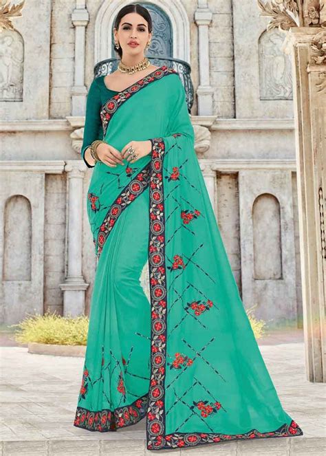Green Embroidery Silk Saree Shop Online At Lowest Price Gunj Fashion Saree Designs Indian