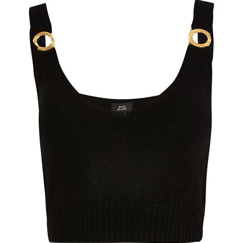 Black Snaffle Detail Knitted Crop Top Knit Crop Top Black Crop Tops