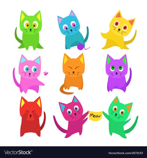 Set Funny Cartoon Cats In Unusual Colors Vector Image