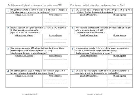 Multiplication Des Nombres Entiers Cm1 Problèmes Pass Education