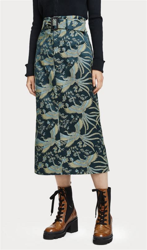 Scotch And Soda High Waisted Midi Skirt Jacquard Pattern Garmentory