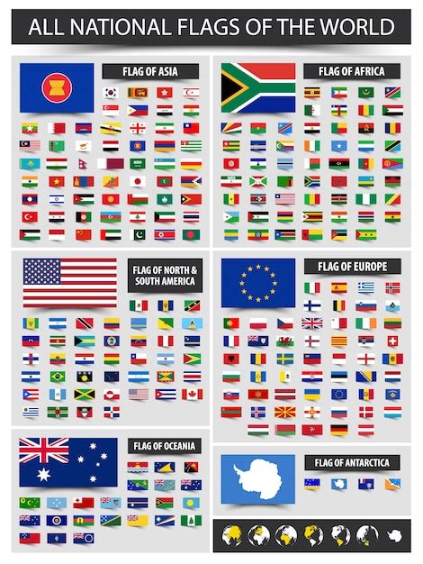 Alle Officiële Nationale Vlaggen Van De Wereld Premium Vector