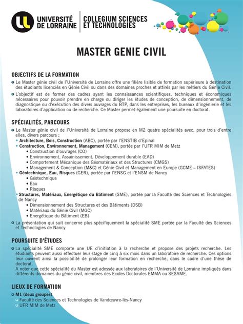 Master Genie Civil 0  Baccalauréat universitaire  Doctorat
