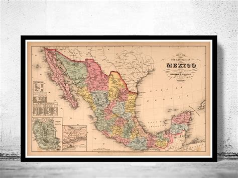 Old Map Of Mexico 1859 Vintage Poster Wall Art Print Etsy