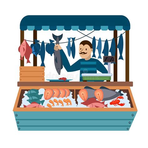 Seafood Market Store In Cartoon Style Vector Illustration Stock Vector