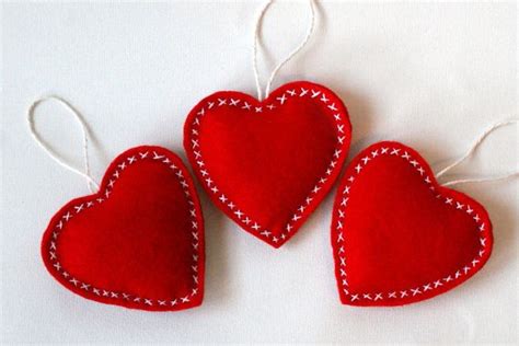 Love The Cross Stitch 3 Heart Shaped Stuffed Felt Ornaments By Ceknits