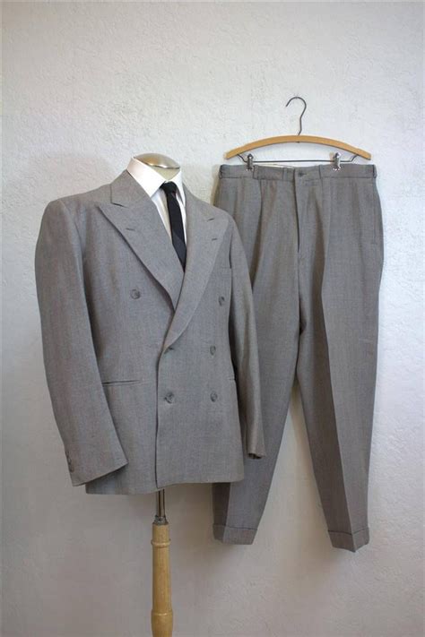 1950s Mens Gray Double Breasted Suit With Red Thread Etsy Vintage