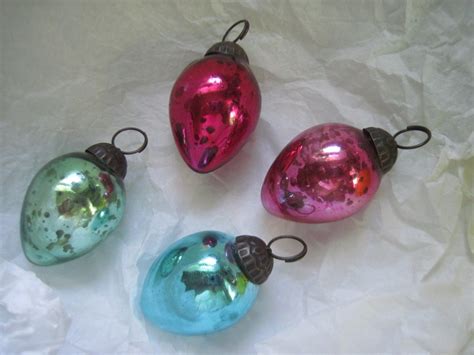 4 Vtg Teardrop Christmas Kugel Mercury Glass 2 Ornaments~red Pink Green Blue Antique Price