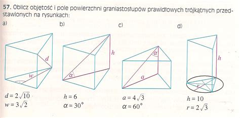 Oblicz objętość i pole powierzchni graniastosłupów prawidłowych