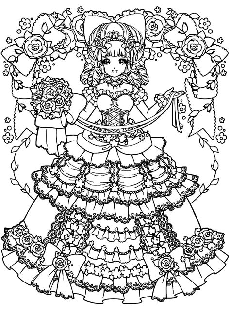Girl Drawn In Manga Style With Pretty Dress And Patterns Manga