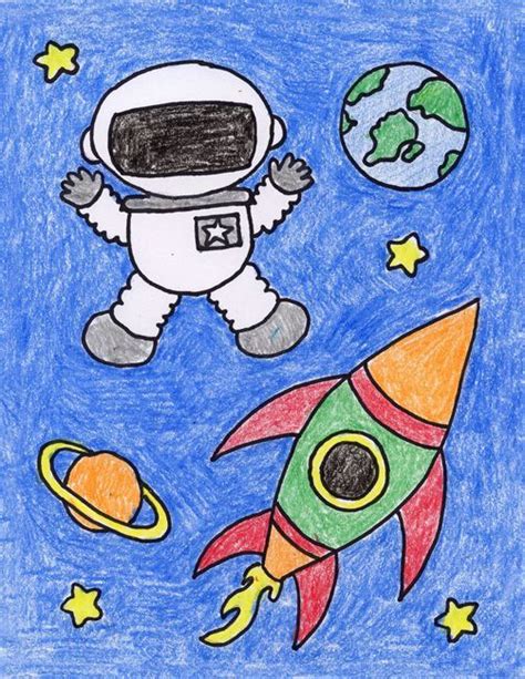 Show Students How To Draw An Astronaut And Space Ship Floating Among