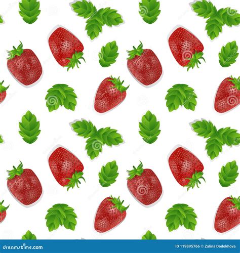 Seamless Pattern With Red Strawberries On White Background Eps10