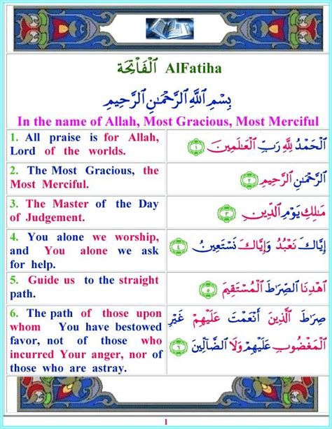 Surah Fatiha Surah Fatiha Arabic Alphabet For Kids Quran In English