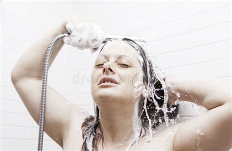 Woman Showering Stock Photo Image Of Clean Bathroom