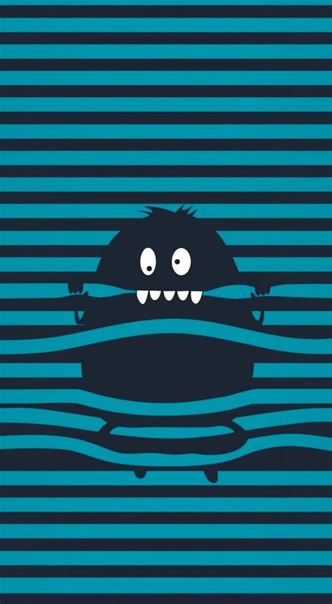A Black Monster Floating On Top Of Water With Eyes And Mouth Wide Open In Front Of A Striped