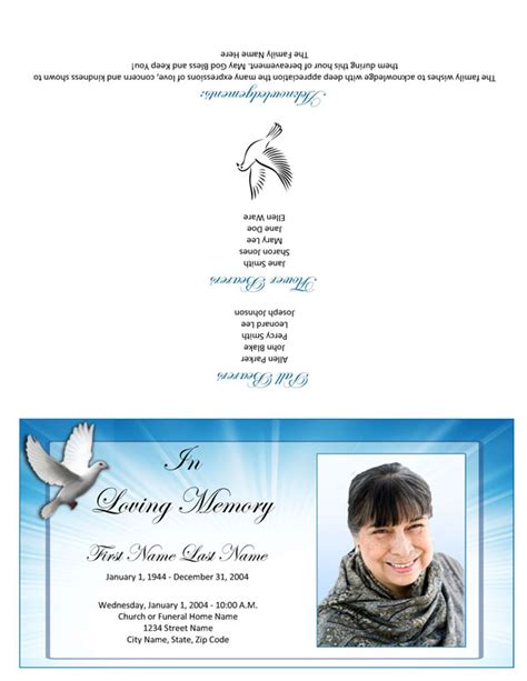 Celestial Dove Large Funeral Program Template Elegant Memorials Gambaran