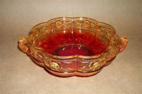 Early Vintage Red Yellow Amberina Carnival Glass Candy Nut Dish Bowl