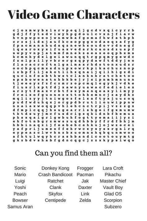 There are a variety of word games. Video Game Characters word search puzzle | Etsy