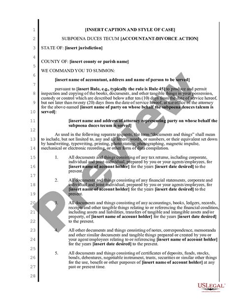 Sample Subpoena To Accountant For Employment Records Us Legal Forms