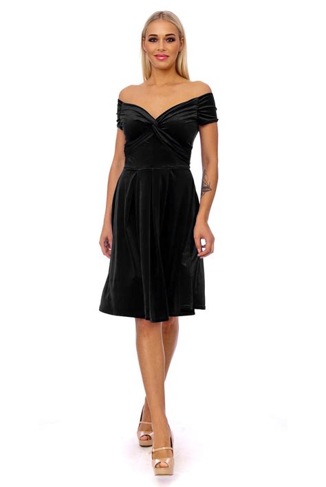 50s Lyddie Twisted Velvet Swing Dress In Black Free Uk Pandp