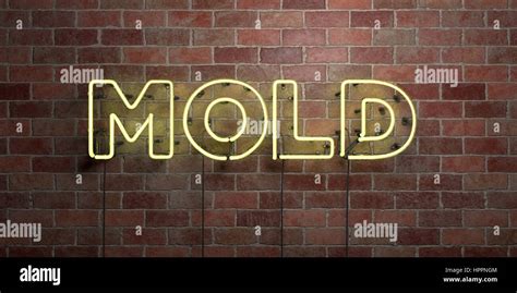 Mold Fluorescent Neon Tube Sign On Brickwork Front View 3d Rendered Royalty Free Stock