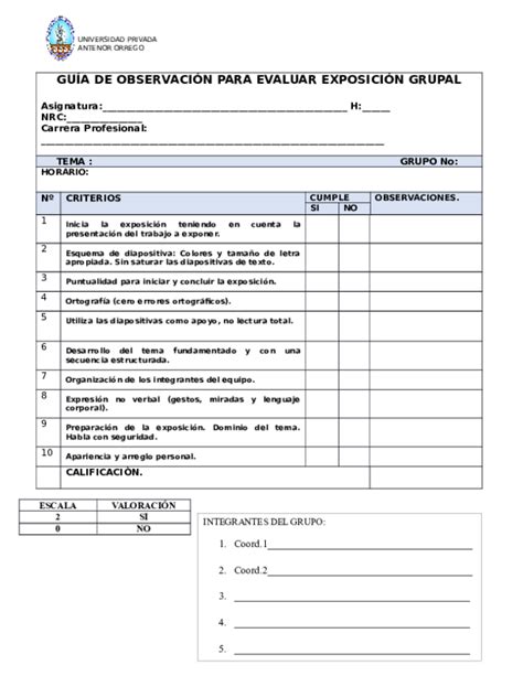 Doc GuÍa De ObservaciÓn Para Evaluar ExposiciÓn Grupal Erick