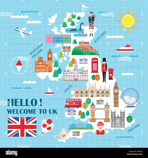 Lovely United Kingdom Travel Map With Attractions Stock Vector Image