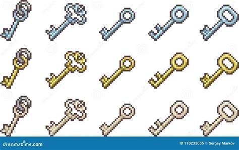 Set Of Keys In Pixel Style Stock Vector Illustration Of Close 110233055