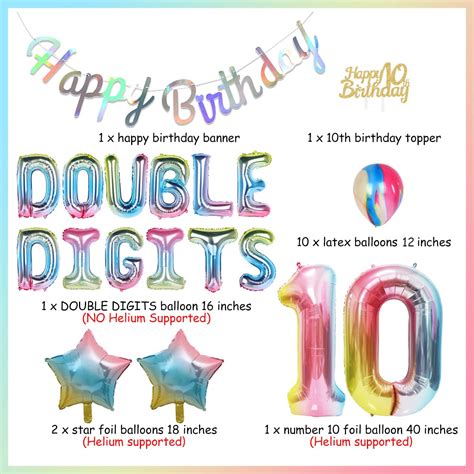 Buy Jollyboom Rainbow 10th Birthday Decorations For Girls Double Digits