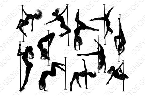 pole dancing women silhouettes set people illustrations ~ creative market