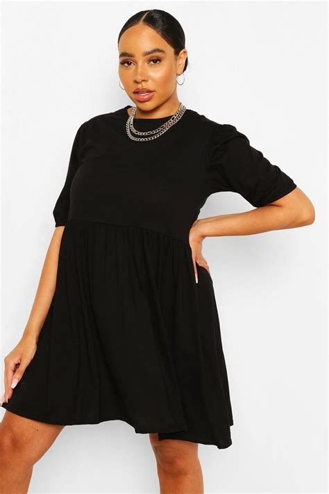 Womens Plus Cotton Puff Sleeve Smock Dress Boohoo Uk