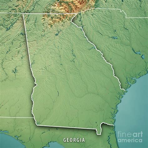 Georgia State Usa 3d Render Topographic Map Border Digital Art By Frank