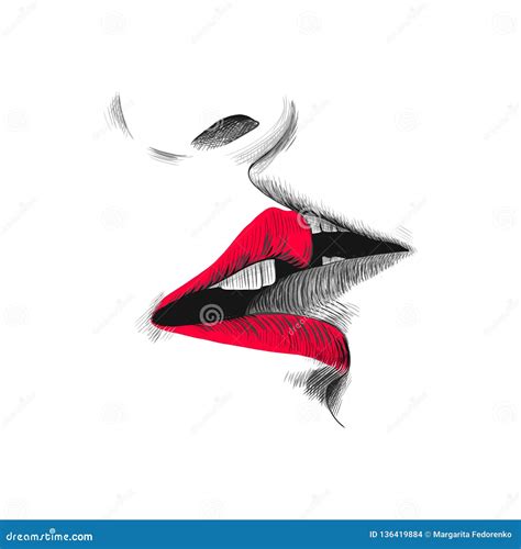 Kiss Sketch Vector Illustration Hand Drawn Black Red And White Doodle