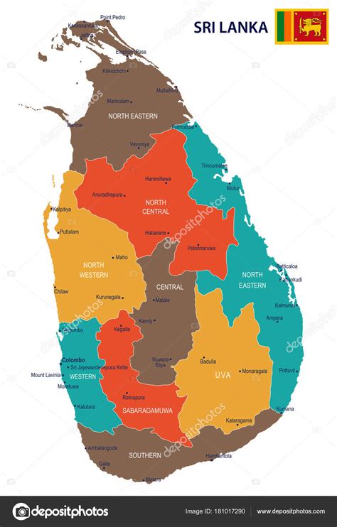 Sri Lanka Map And Flag Detailed Vector Illustration Stock Vector