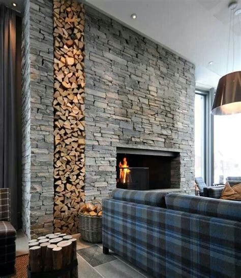 Perfect Modern Stone Fireplace Stone Wall Interior Design Stone