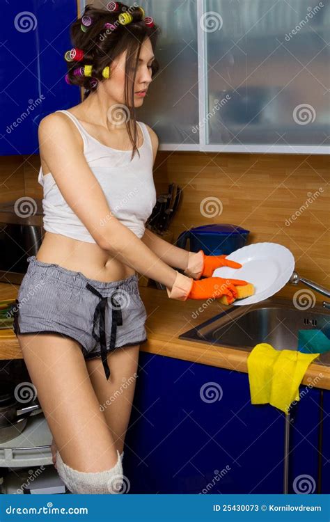 Woman Enjoying Washing Dishes Stock Image Image Of Portrait Maid
