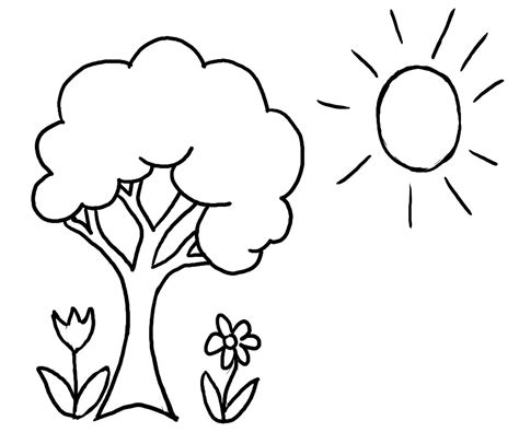 Apple tree coloring page from apple tree category. Preschool Coloring Pages Tree and Sun | Primo giorno di ...