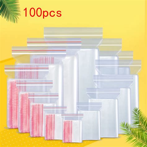 100 Pcs Zip Lock Plastic Bags Reclosable Transparent Bag Clear